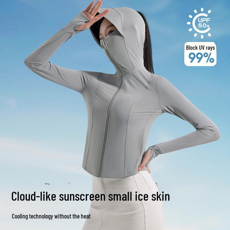 2025 Women's Black Slim Fit Sun Protection Ice Silk Jacket: Breathable, UV-Protective Summer Sportswear
