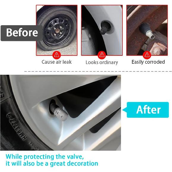 Car Tire Valve Stem Cap, 12 Pcs Wheel Valve Covers, Leak-Proof Air Caps Cover, Airtight Aluminum Alloy Hexagon Shape Tyre Accessory, Universal for