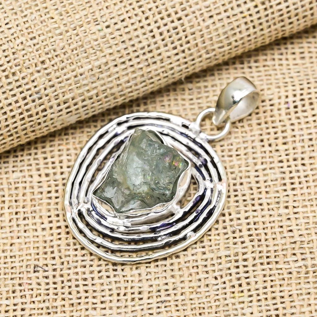 Rough Aquamarine Gemstone Jewelry Handmade 925 Sterling Silver Pendant