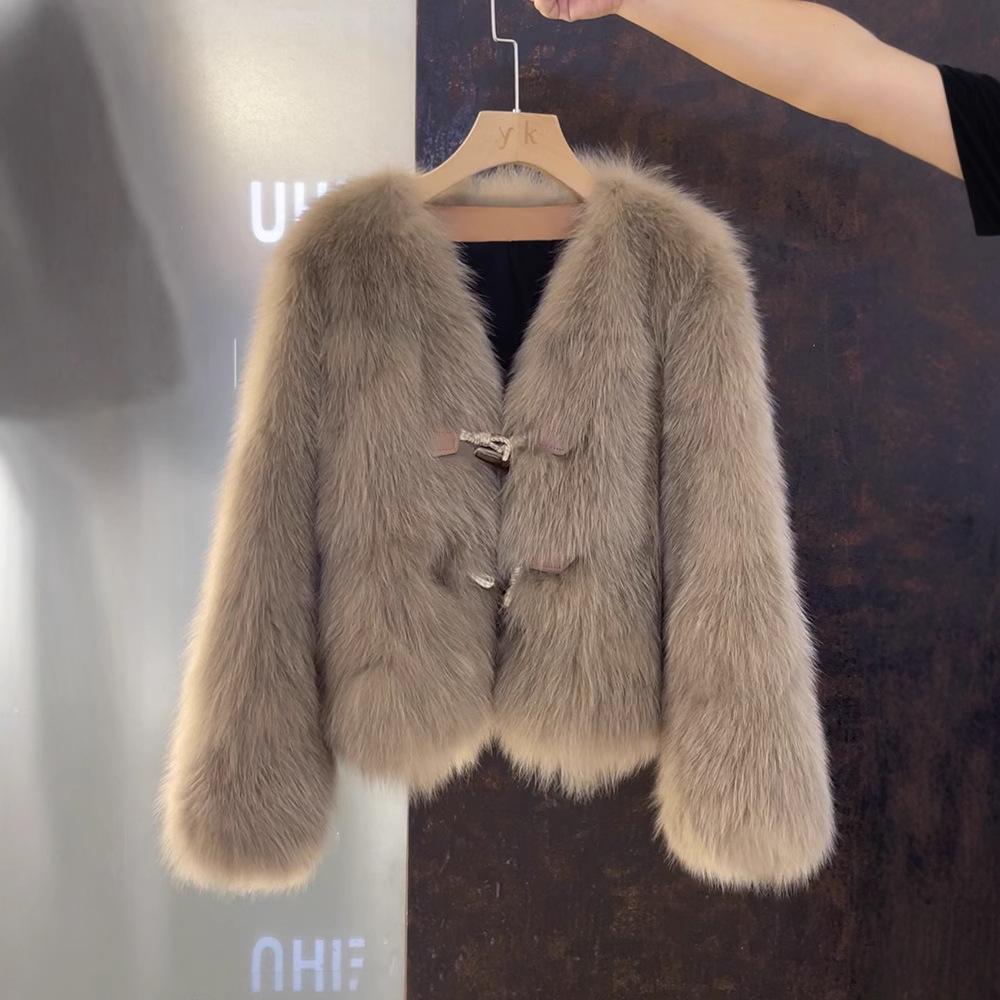 Women Faux Fox Fur Jacket, V
