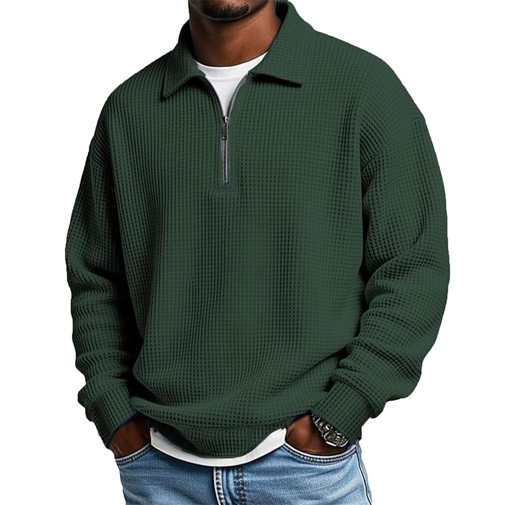 Men’s Knit Pullover Long Sleeve Quarter Zip Collar Casual Loose Fit Top Comfortable Lightweight Shirt