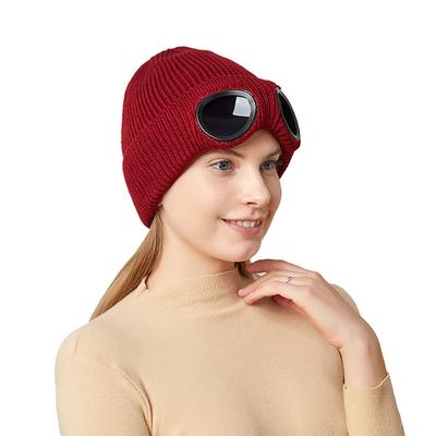 Unisex Men Women Knitted Hat With Goggles Windproof Winter Warmer Ski Beanies Soft Warm Anti-Slip Ear Protection