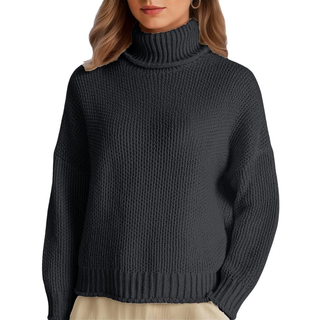 Damen Gestrickter Rollkragen Farbe Warmer Basisschicht Pullover