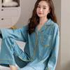 Spring and Autumn New High-end Imitation Cotton Pajamas Women's Summer Long-sleeved Trousers Set Women's Loose Large-size Loungewear