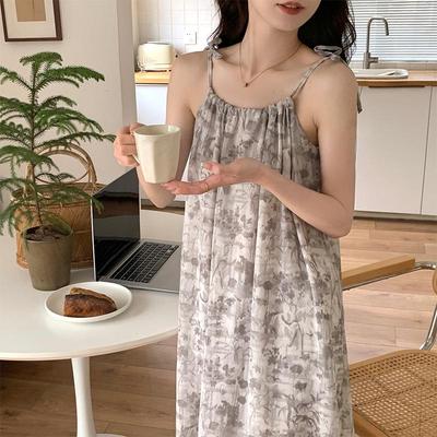 Robe de nuit respirante en coton nuage pour femme - Débardeur d'été, Pyjama décontracté extensible à col rond.