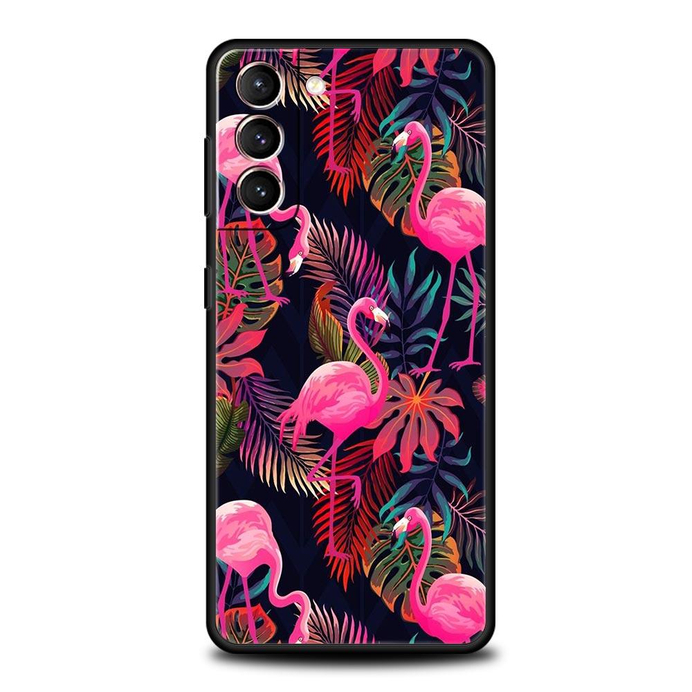 Phone Case For Samsung Galaxy S23 S22 Ultra S20 S21 FE 5G S10 S9 Plus S10E S8 Note 20 Silicone Black Cover Pink Red Flamingo