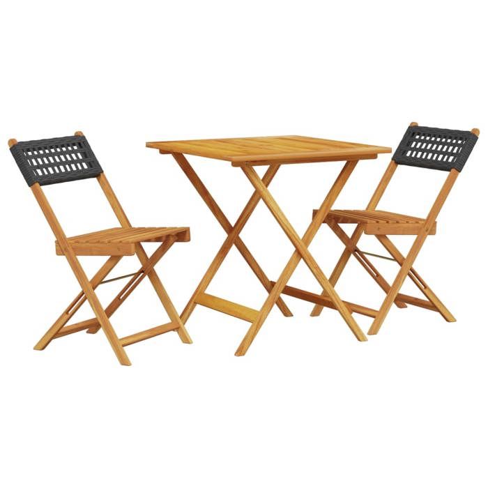 VidaXL 3-piece Bistro Set Black Woven Resin and Solid Wood, Garden Bistro Set, Balcony Set, 3281862