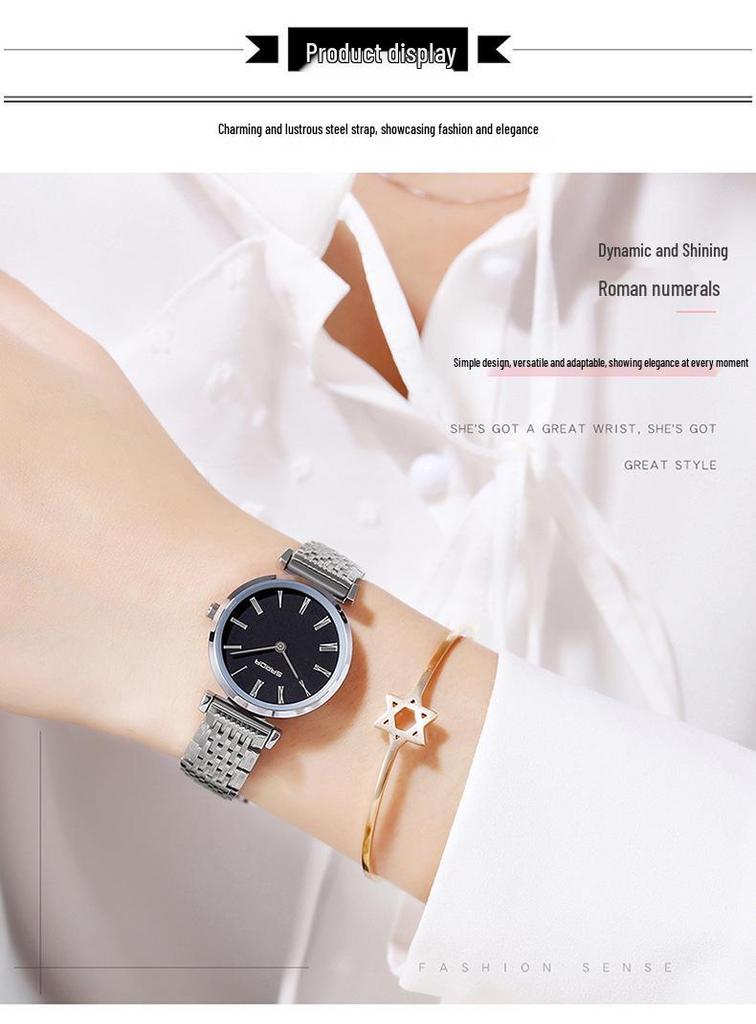 Sanda Douyin Women's Trendy Diamond Roman Numeral Steel Band Waterproof Watch