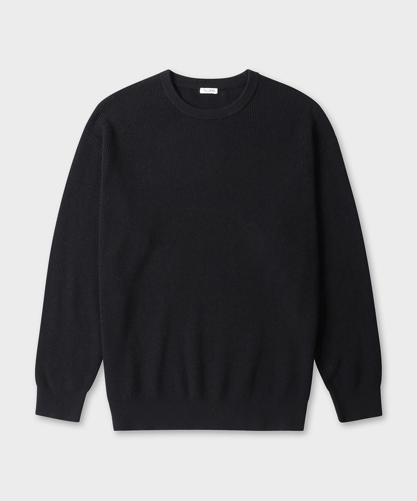 TAILDERN Leon Round Cotton Wool Sweater Black