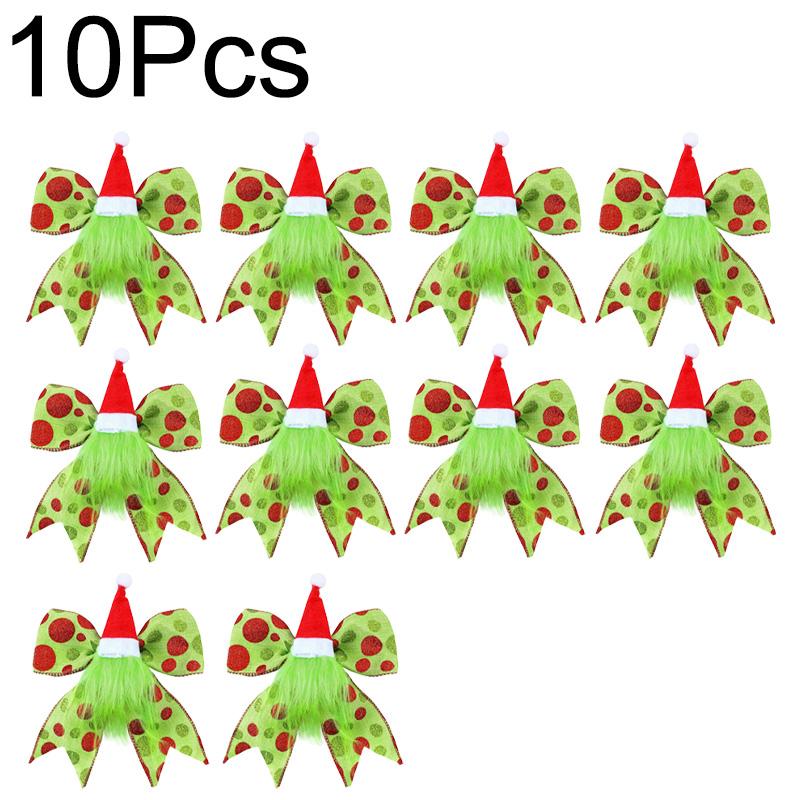 5/10Pcs Plush Foliage Wreaths Christmas for Xmas Tree Party Ornaments Santathemed Decor Glitter Dot Ribbons with Santa Hat