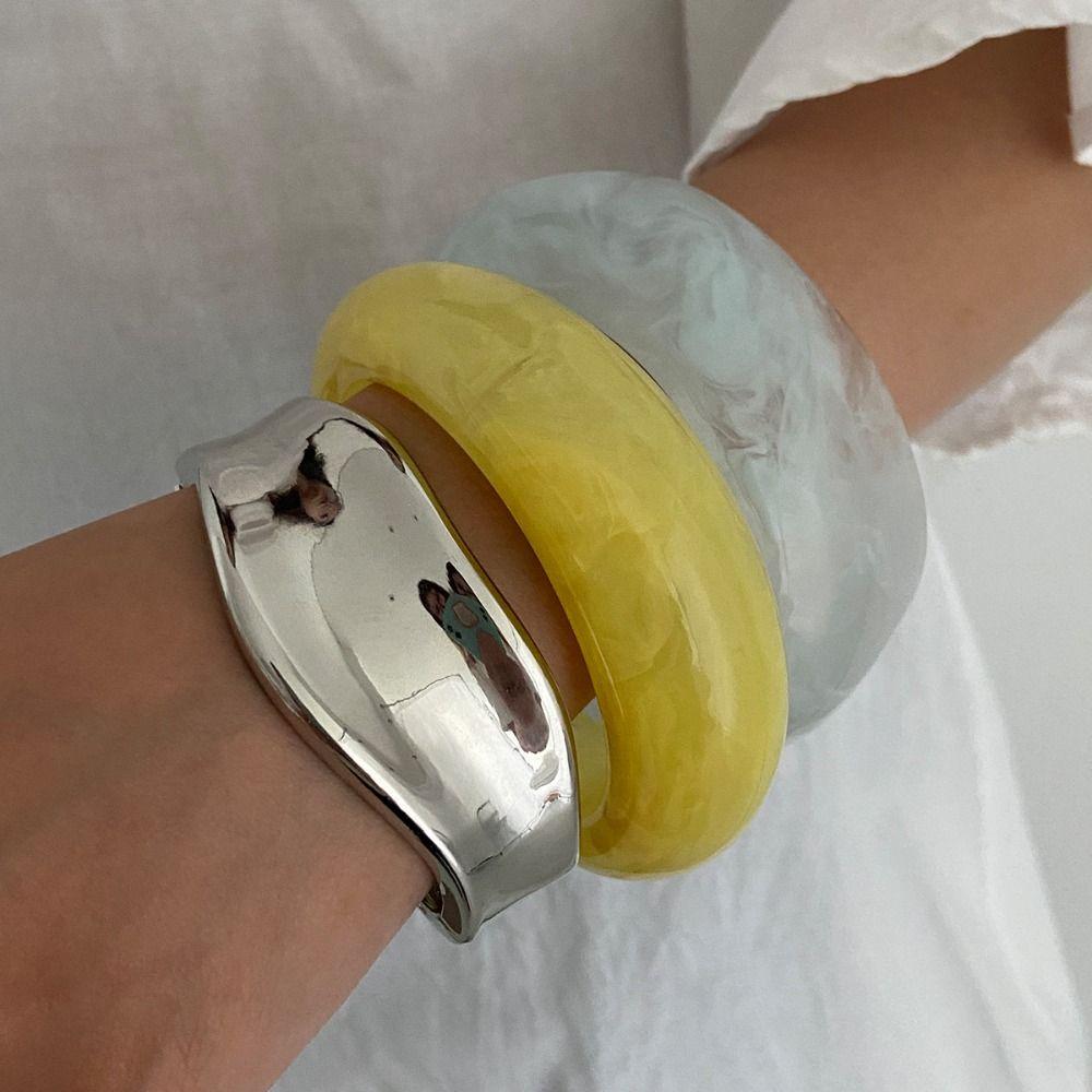 Smudging Irregular Wide Bracelet Bohemian Retro Hand Ring Temperament Acrylic Bangle Friend Gift