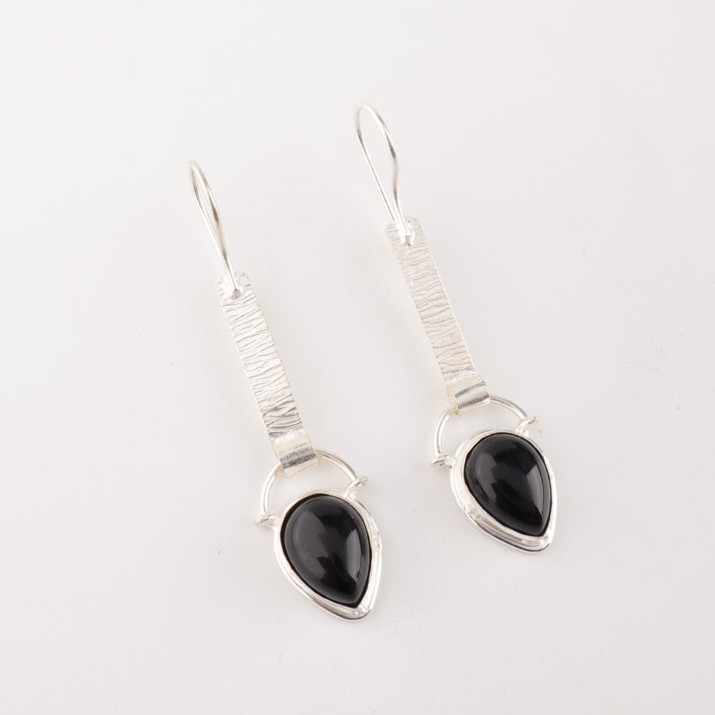 Black Tourmaline Gemstone 925 Sterling Silver Jewelry Handmade Earrings 2.3" EE-166-31