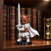 Cat Desk Accessories 3D Printed Knight Figurine, Medieval Armored Statue with Longword Armor Ornament and Cape, Collectible Kitten Model for