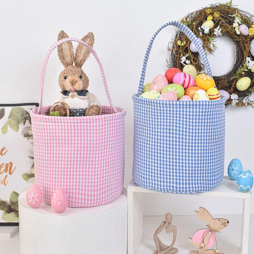 Trick or Treat Halloween Candy Basket Plaid Design Gift Container Treat Bags Large Capacity Tote Bag Style Candy Gift Bucket