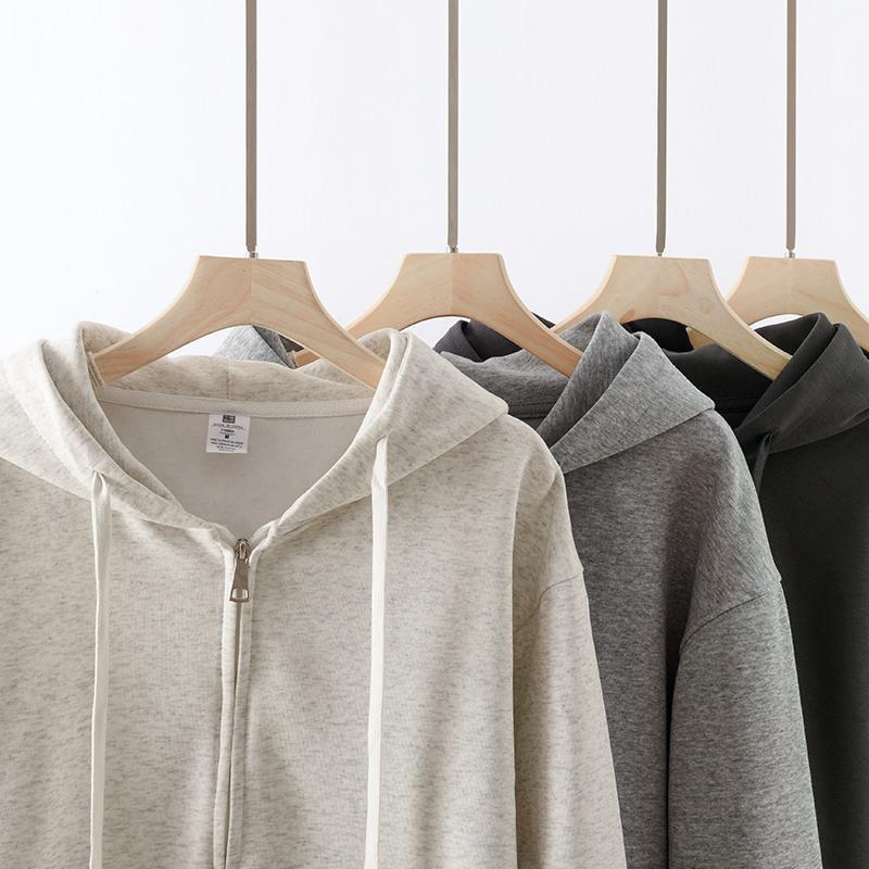 Unisex Loose Fit Zipper Hooded Cardigan Sweatshirt - Solid Color Casual Outerwear