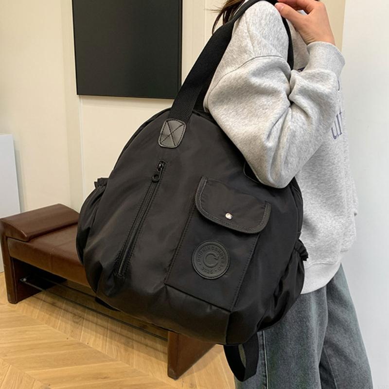 Y3Ne Functional Nylon School Bag Convertible To Shoulder Or Backpack Large Capacity Handbag For Commuters And Students
