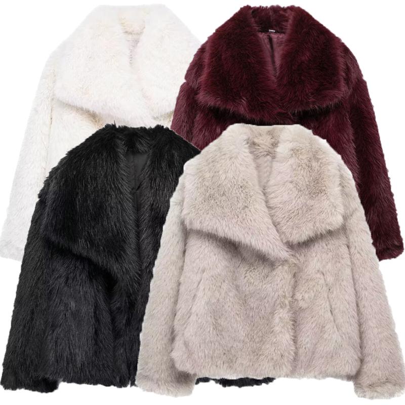 Winter Faux Fur Coat Woman New In Coats Autumn Fur Plush Fluffy Jacket Warm Red Gray Black White Fur Coat Outerwears