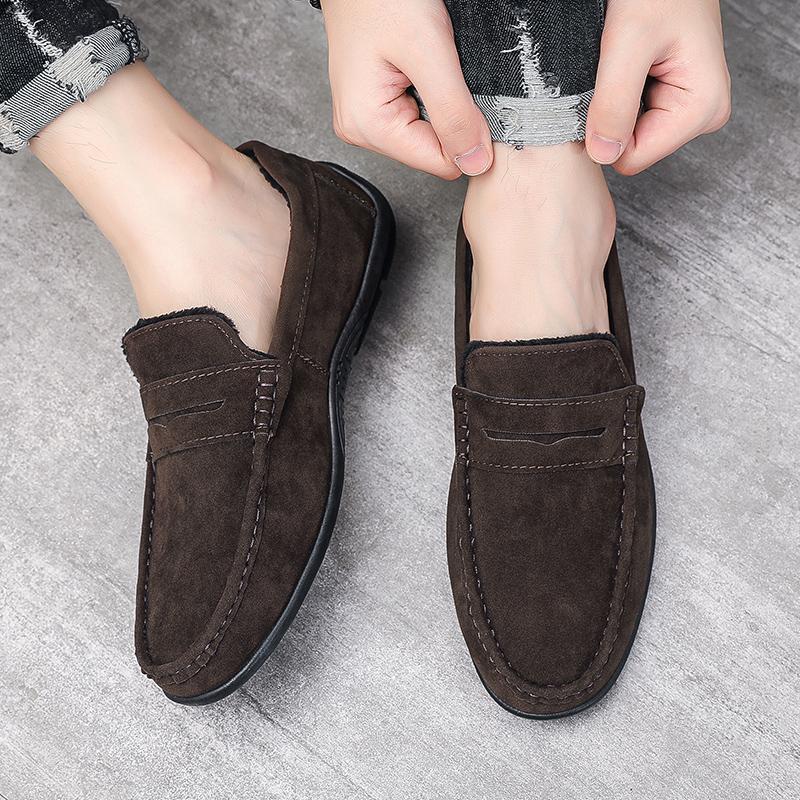 Sapatos Casuais Masculinos de Inverno Leves Respiráveis Lona Slip-on Sapatos Preguiçosos Design de Designer Planos Confortáveis Sapatos de Condução Cinza