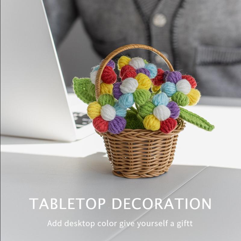 Vaso Fiori Uncinetto Carino Fatto a Mano Fiori Artificiali Creativi Fiori Lavorati a Maglia Conservati Decorazioni Ornamenti da Scrivania per Ufficio