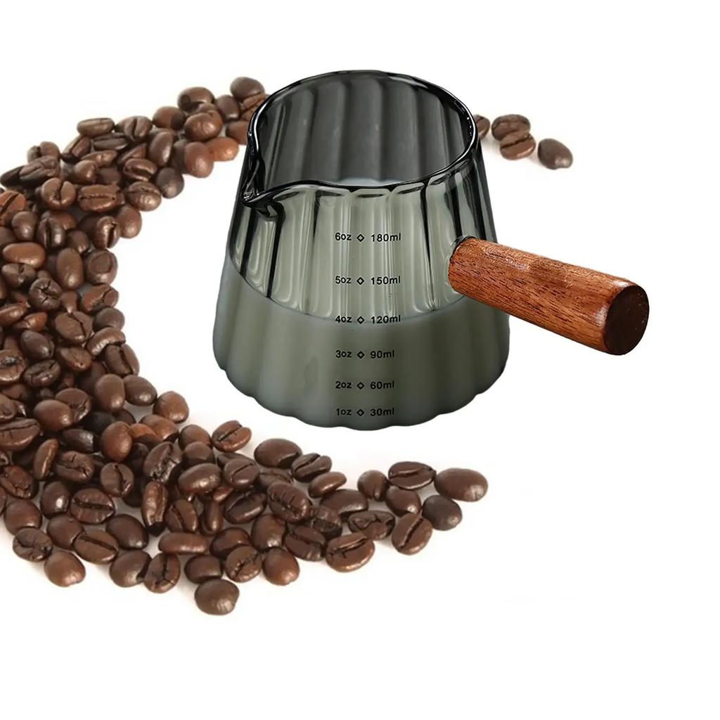 1pcs Wooden Handle Small Milk Coffee Cups Italian Glass Coffee Measuring Cup Vertical Milk Cup, Mini Milk Jar and Cup