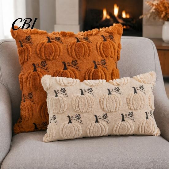 Autumn Thanksgiving Home Decor Pumpkin Cushion Cover, Plush Embroidered Throw Pillow Decorative Covers Soft Cozy Case for Farmhouse Velvet Textured