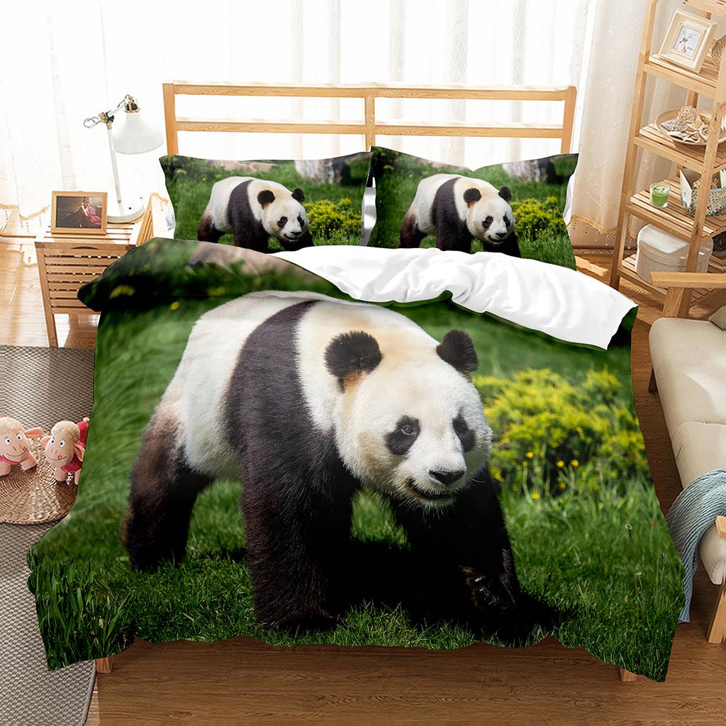 Zestaw Poszwy na Kołdrę Panda Urocze Dzikie Zwierzęta Poliestrowa Poszwa na Kołdrę Rozmiar King Queen dla Dzieci Chłopca Dziewczynki Zestaw Pościeli z Poszewką na Poduszkę