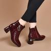High-heeled Patent Leather Booties French Block Heel High-end Women's Mid-heel Boots