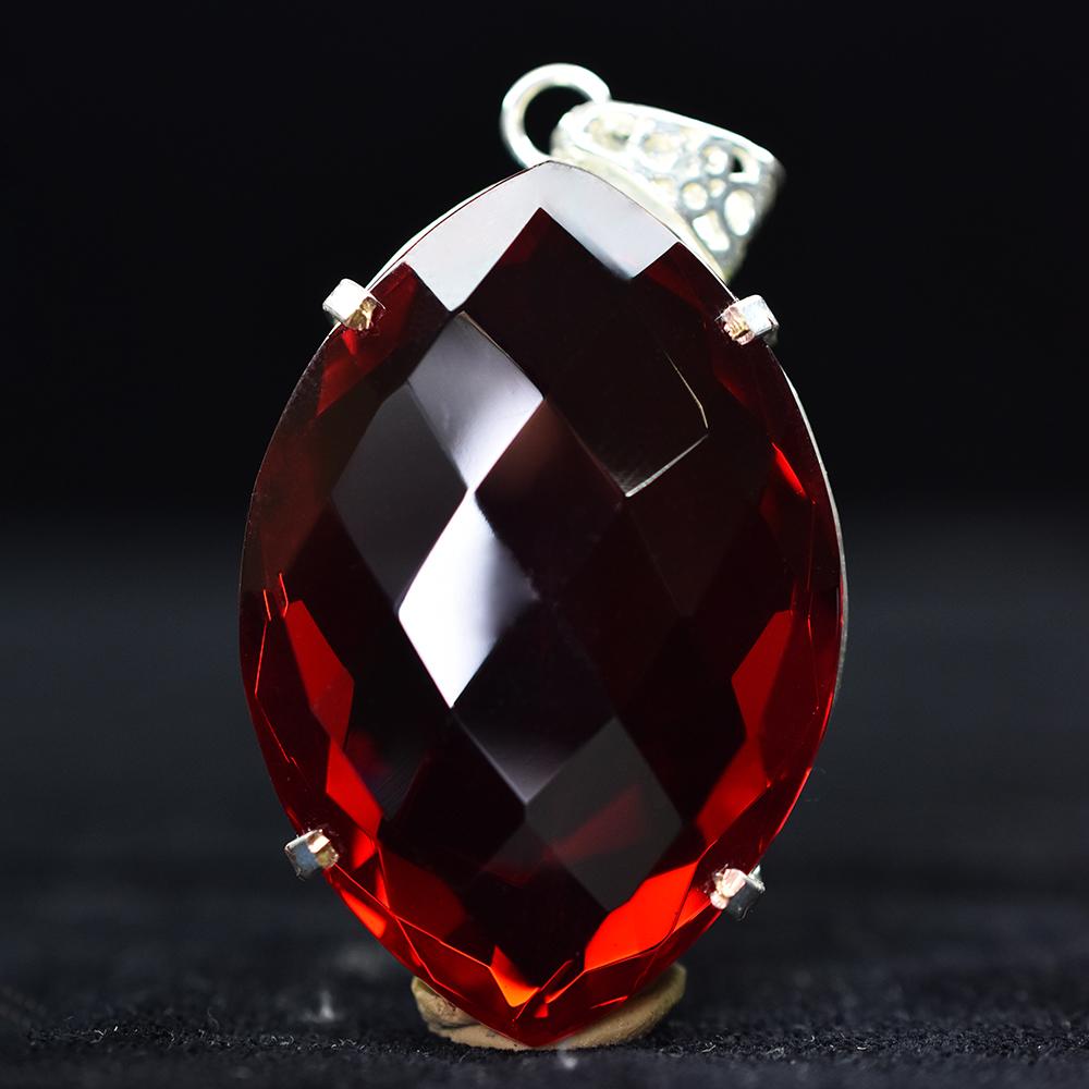 Red Topaz 132ct Marquise Cut 925 Sterling Silver Pendant Certified