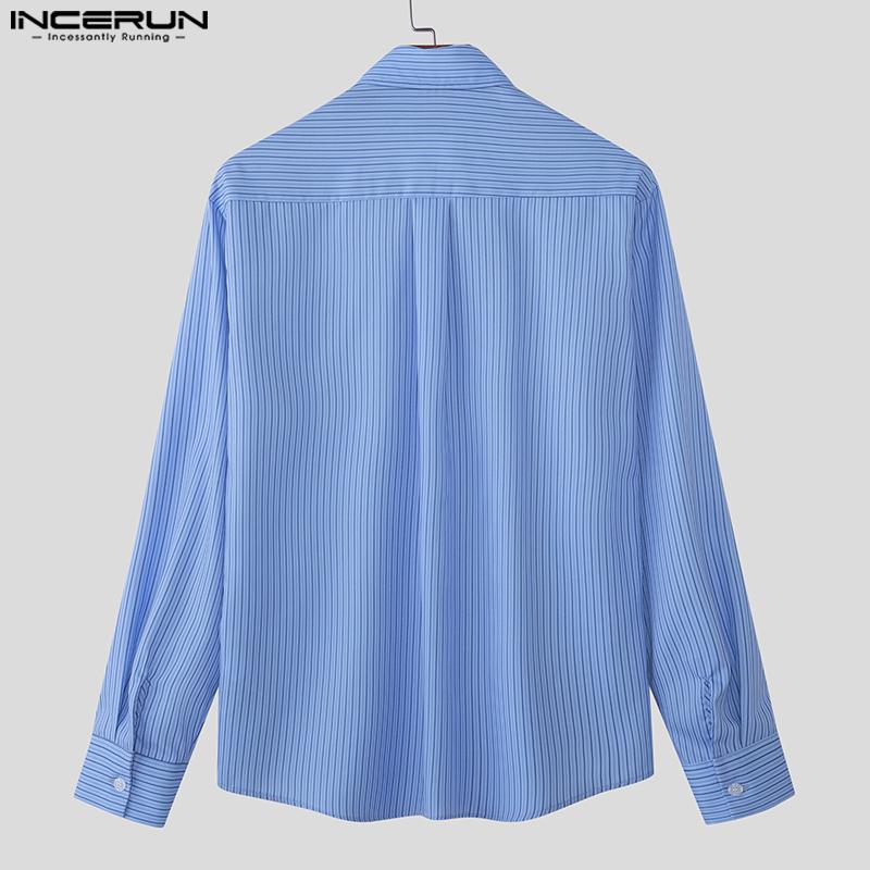 INCERUN Oversized Men Lapel Neck Long Sleeve Striped Casual Buttons Up Shirts