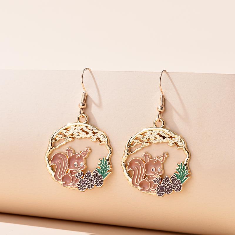 Vintage Cute Cartoon Animal Kitten Rabbit Panda Deer Earrings For Women Girls Zircon Sweet Moon Cat Squirrel Enamel Earrings