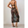 Outfitgirl 2025 New Arrival Black Lace See-through Home Long Dress Sling Dress Nightclub Nightclub