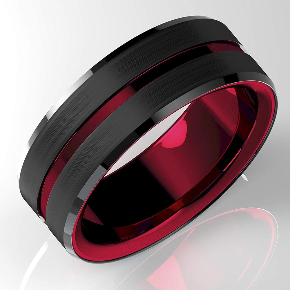 Mode 8 MM männer Edelstahl Ringe Blau Rot Bunte Nut Abgeschrägte Kante Hochzeit Verlobungsring männer Jahrestag schmuck