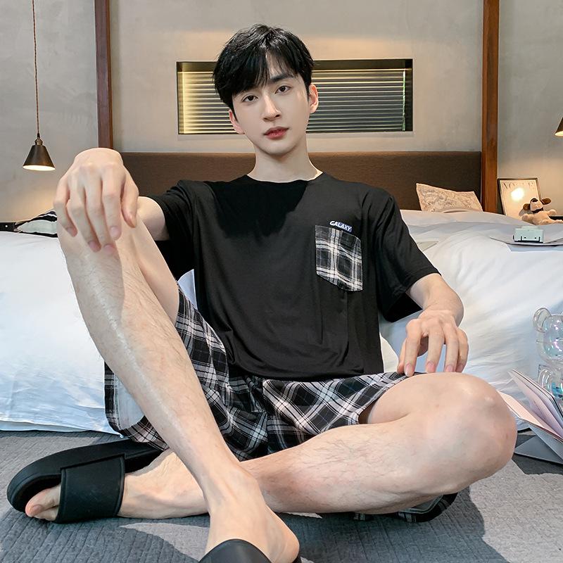 Men's Summer Modal Pajama Set: Korean Style Short-Sleeved Top and Shorts for Teens and College Students