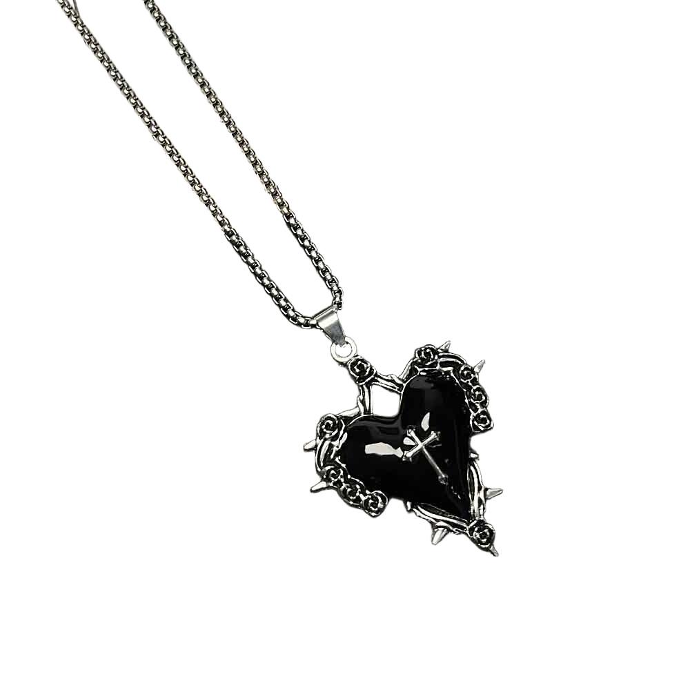 Gothic Bat Rose Heart Cross Pendant Necklace - Hip Hop Unisex Sweater Chain