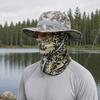 Camouflage Sonnenhut mit Sturmhaube Gesichtsmaske, UV-Schutz Herren Hut mit breiter Krempe, Atmungsaktiver Fischerhut für Outdoor Angeln Wandern Radfahren