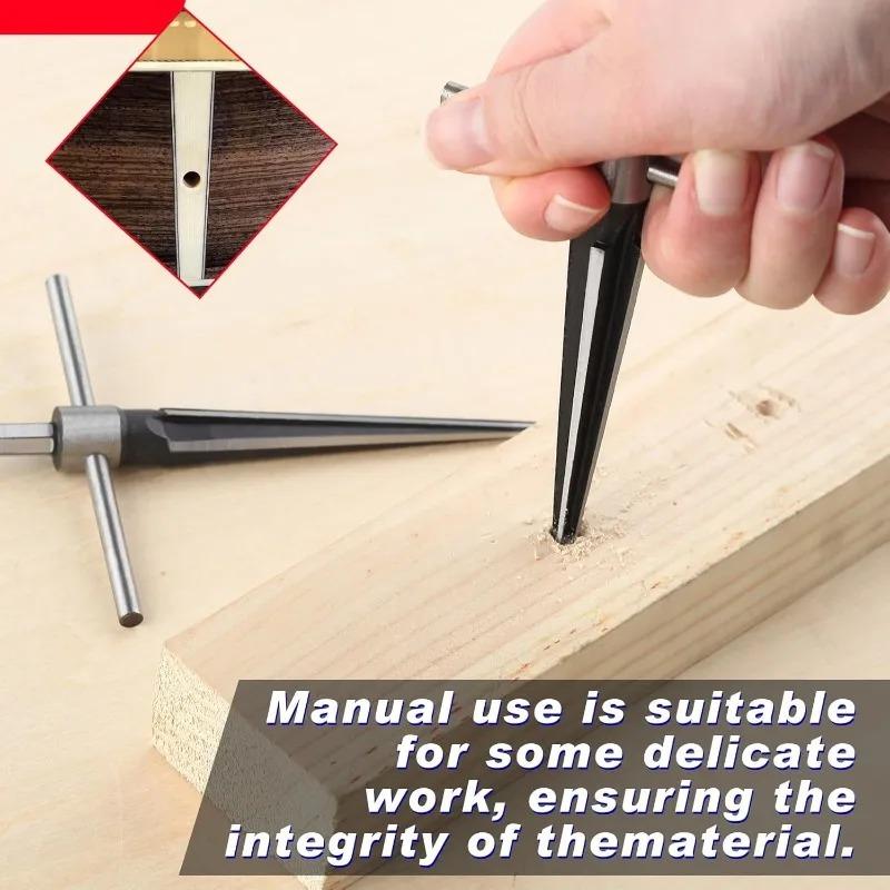 Hand Held Tapered Reamers with T-Handle Handle Drilling Tools Woodworker Cutting Tool Luthier Guitar Tools 6 Fluted Chamfer Ream