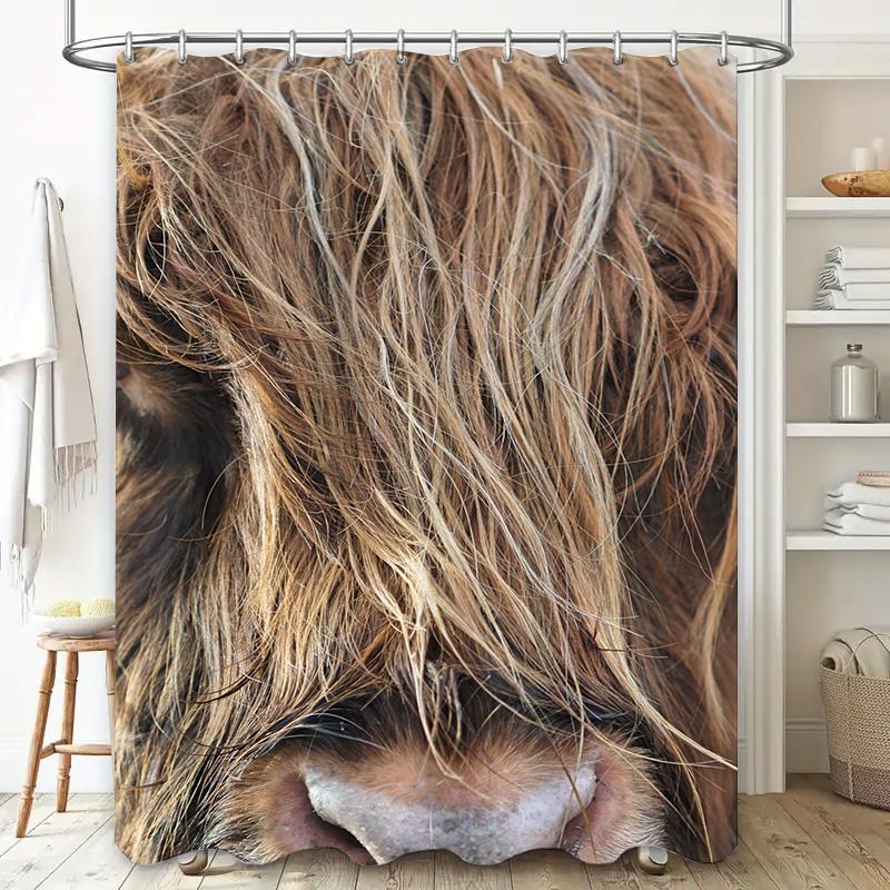 Highland Cow Animal Print Shower Curtain Waterproof Bath Mat Room Decoration Home Decorations (C029)