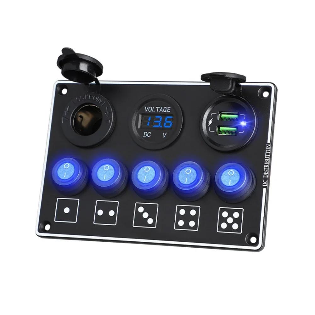 6 Gangs Super Fast Charge LED Voltmeter 12V/24V Car RV Modification Accessories Waterproof Dual QC3.0 Mobile Phone Charger Panel