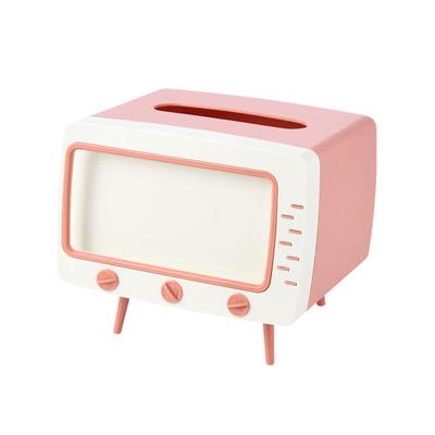 Tissue Holder TV Shaped Tissue Storage Box with Phone Mount Home Multifunctional ShelfPink