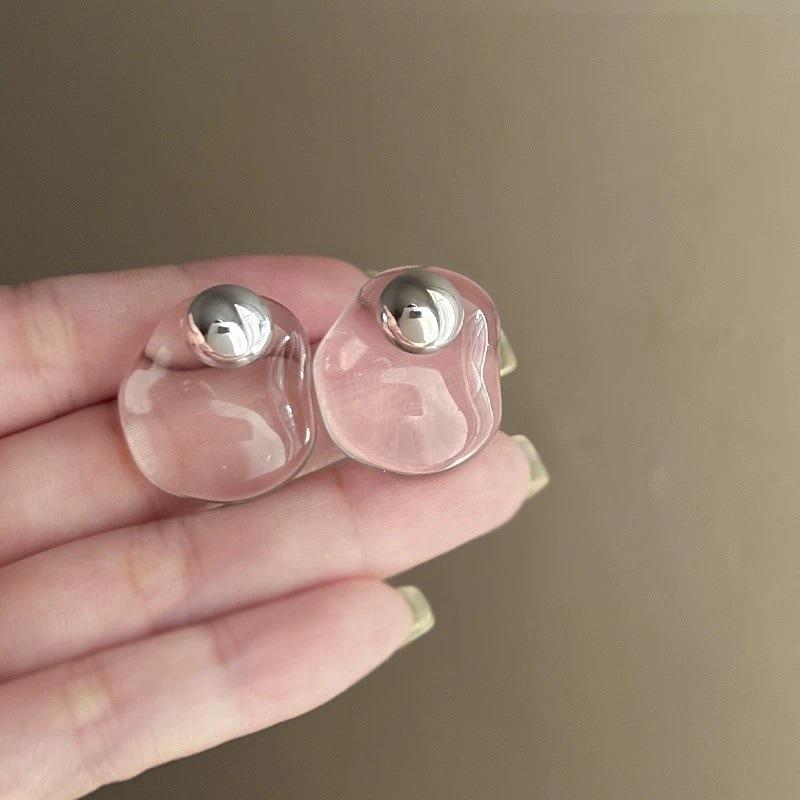 Transparent Geometric Earrings Made Resin Metal Combined Fashionable Luxurious Trendy Design Earrings Women's Parties Jewelry