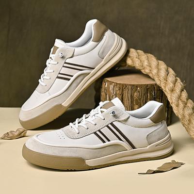 Europa Nieuwe Schoenen voor Heren Echt Leer Casual Schoenen Gestreepte Platte Skateboard Schoenen Mode Instapper Sneaker