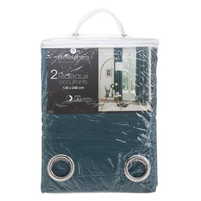 Lot de 2 rideaux occultants "Odélie" bleu canard 135x240cm - Atmosphera createur d'interieur
