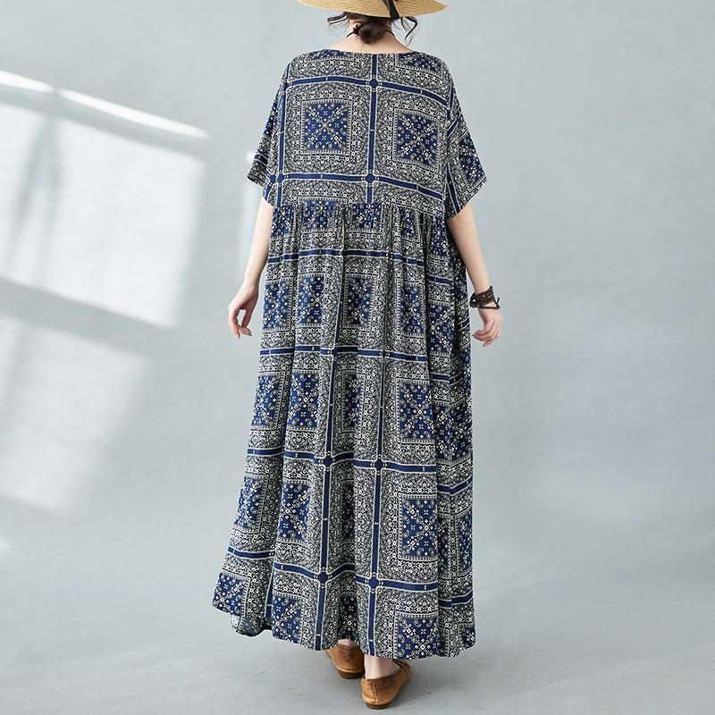 Krátký rukáv Velké bavlněné vintage květinové nové šaty pro ženy ležérní volné dlouhé léto