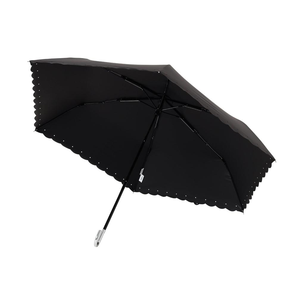 Francfranc Folding Black and Rain with Silver Ribbon Heart Design Umbrella, 50cm, (Sun Umbrella)