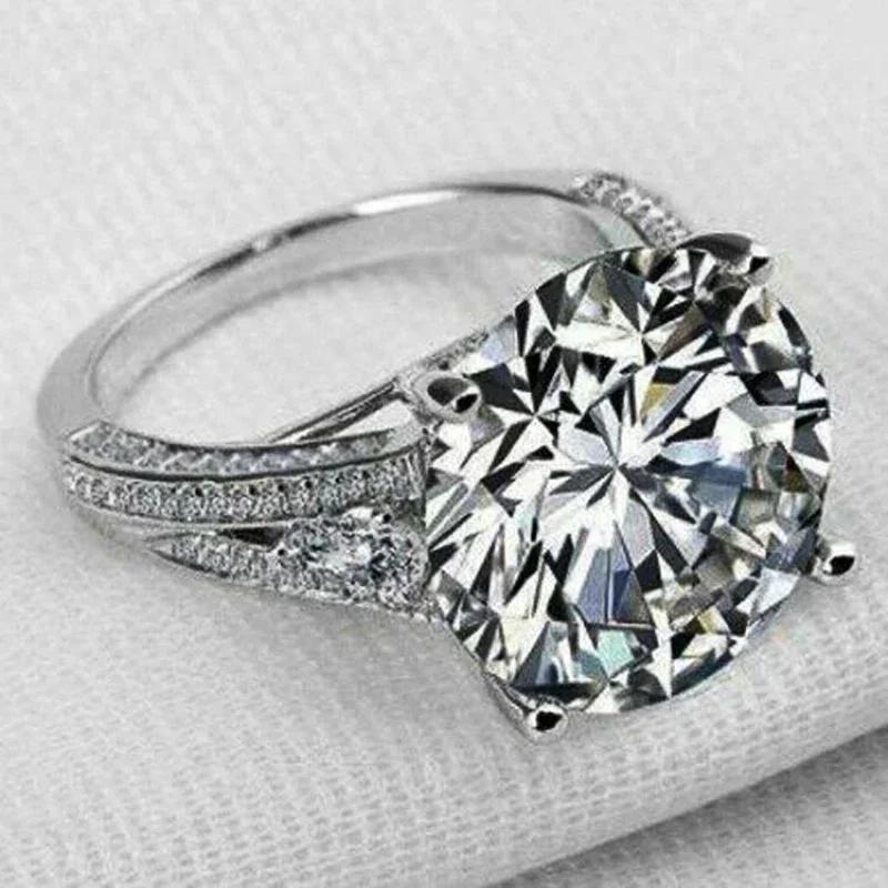 12MM Cubic Zirconia Crystal Rings for Women Luxury Wedding Accessories Silver Color Proposal  Gift Fashion Jewelry