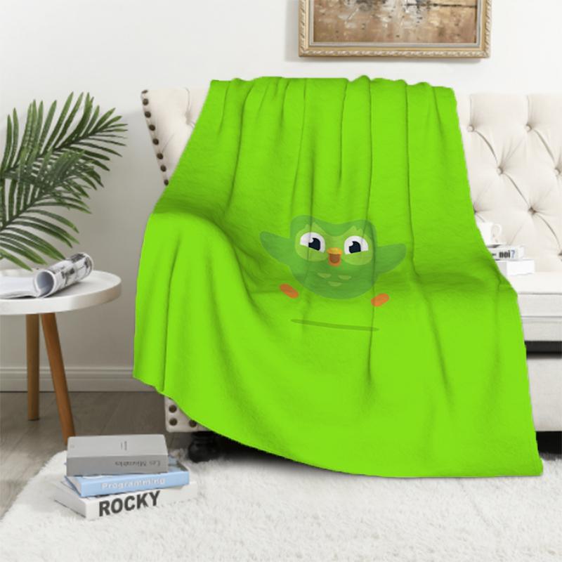 

Kawaii Duolingo Green Owl Plushie of Duo The Owl Throw Camping Blanket Cuddly Fluffy Soft Blankets & Throws Luxury Cover Downy 30x40in