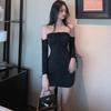 Solid Color Temperament Dress Lady Spring Summer Dresses Off-Shoulder Tube Top Slim Lace-up Dresses