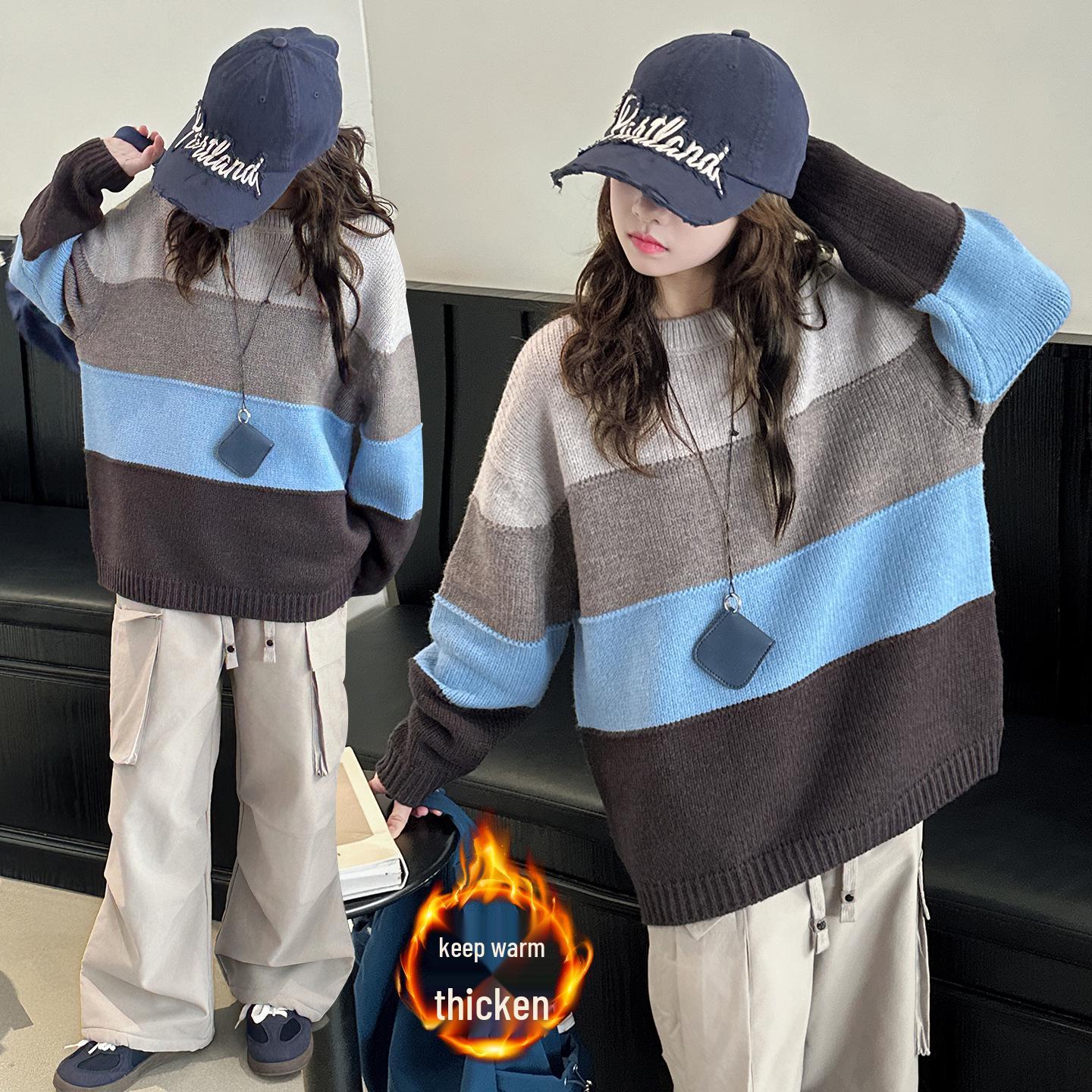 

2025 Girls Knitted Sweater: Fashionable Thick Autumn/Winter Style for Kids 140 cm