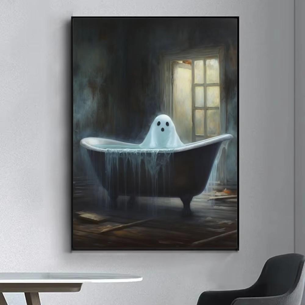 

Ghost HauntedManor Halloween Cute Fancy Poster Wall Sticker for Living Room Bar Vintage Decorative Painting Middle 21X30CMNo Framed