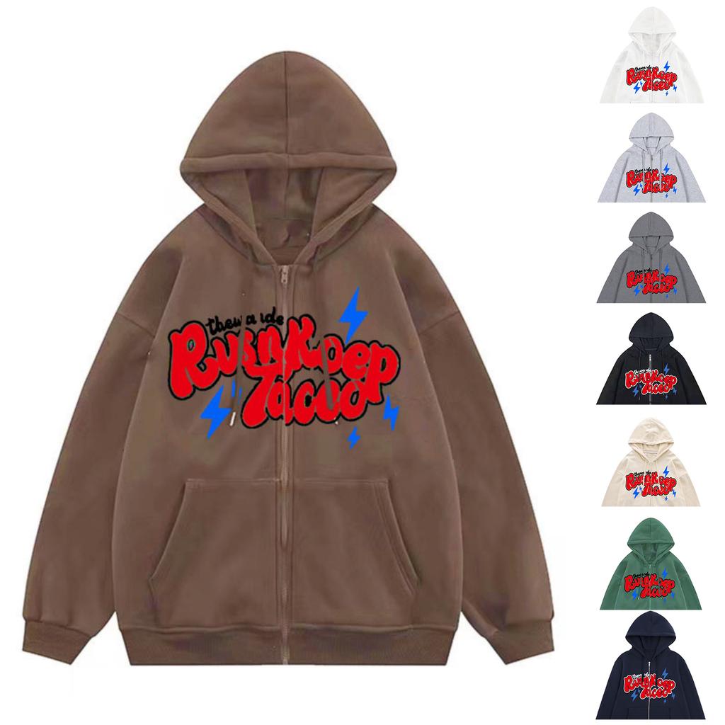 Men's And Women's Casual Solid-color Zipper Hoodie, Men's Trendy Letter-printed Hoodie Jacket